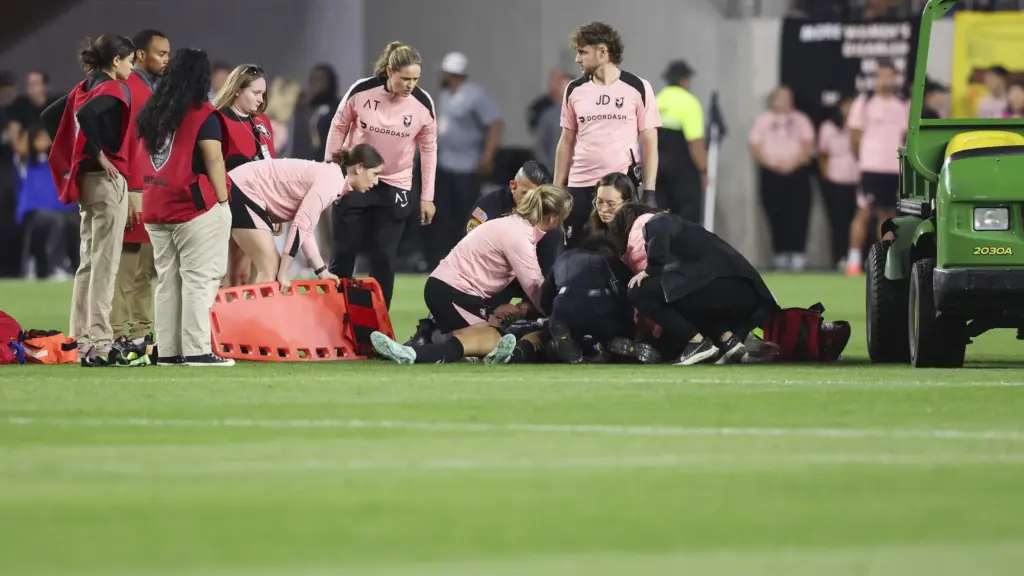 Angel City defender Savy King collapsed during the match